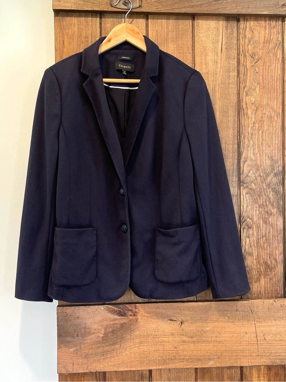 Talbots Aberdeen Pique Knit Blazer Jacket Navy Blue 14 Classic Timeless Capsule